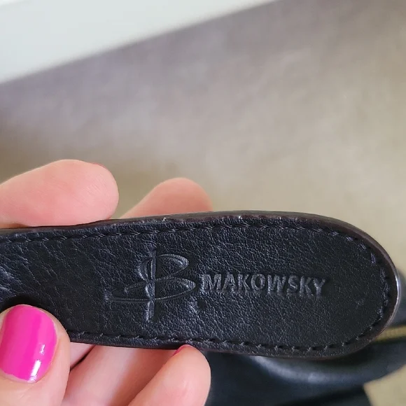 B. Makowsky Black Leather Shoulder Bag Satchel East West Gold Accent Zippers - Picture 11 of 16